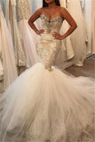 Glamorous Mermaid Tulle Sexy Wedding Dresses | Lace Sweetheart Crystal Bridal Gowns