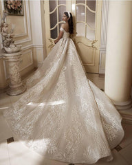 Glamorous Off-Shoulder Tulle Lace Wdding Dress Online