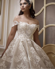 Glamorous Off-Shoulder Tulle Lace Wdding Dress Online