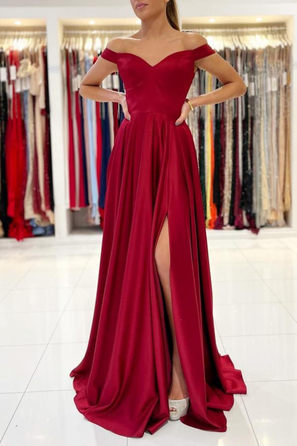 Glamorous Off The Shoulder Ruby Split Ruffles A-Line Prom Dresses