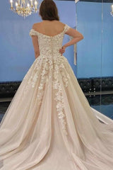 Glamorous Off-the-Shoulder 3D Floral Lace Wedding Dress Tulle Aline Bridal Dress