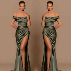 Glamorous Off-the-Shoulder Evening Prom Dresses Mermaid Long With Split