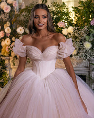 Glamorous Off-the-Shoulder Tulle Ball Gown Wedding Dress