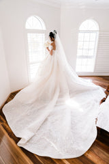 Glamorous Off-the-shoulder Ball Gown Wedding Dresses | Appliques Sweep Train Bridal Dresses