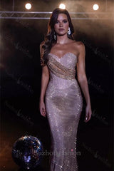 Glamorous Pink Sequined Sleeveless Mermaid Evening Dress Off-the-shoulder