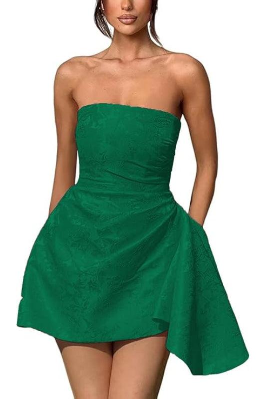 Glamorous Ruched Satin Short Cocktail Dresses Strapless Homecoming Dresses with Pocket