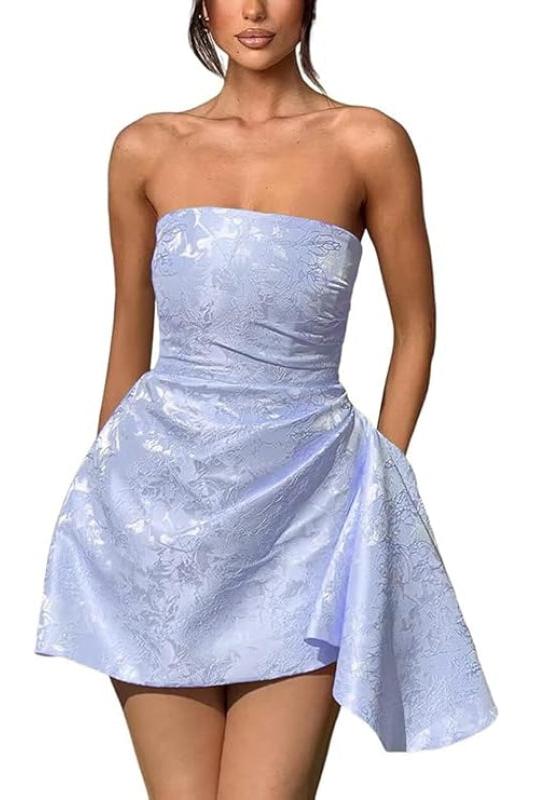 Glamorous Ruched Satin Short Cocktail Dresses Strapless Homecoming Dresses with Pocket