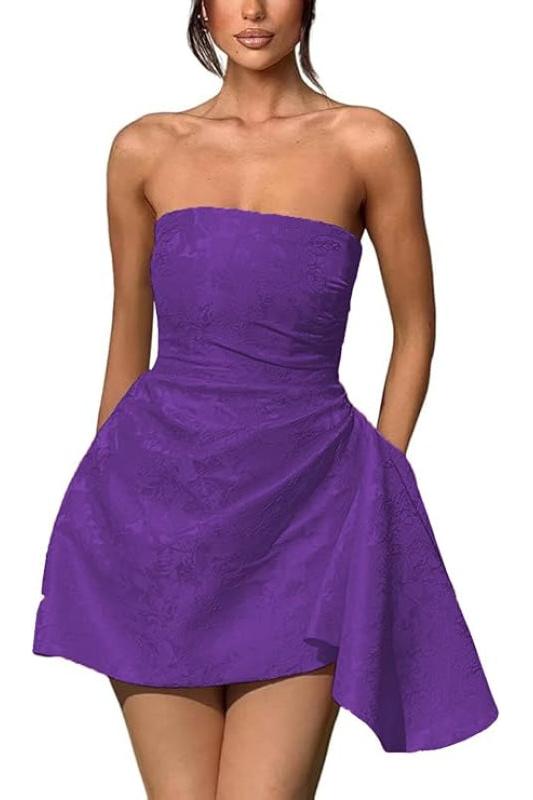 Glamorous Ruched Satin Short Cocktail Dresses Strapless Homecoming Dresses with Pocket