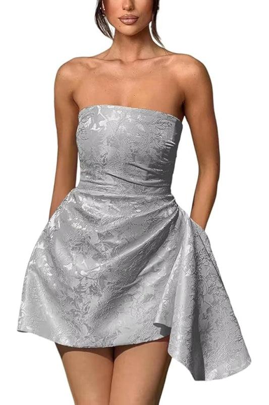 Glamorous Ruched Satin Short Cocktail Dresses Strapless Homecoming Dresses with Pocket