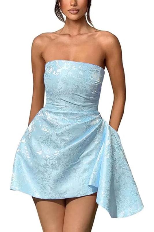 Glamorous Ruched Satin Short Cocktail Dresses Strapless Homecoming Dresses with Pocket