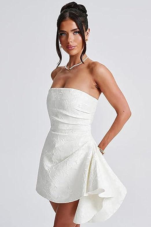 Glamorous Ruched Satin Short Cocktail Dresses Strapless Homecoming Dresses with Pocket
