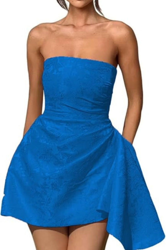 Glamorous Ruched Satin Short Cocktail Dresses Strapless Homecoming Dresses with Pocket