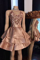 Glamorous Satin Spaghetti Strap Homecoming Dress Sleeveless Mini Prom Dress