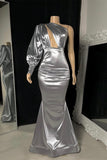 Glamorous Silver One Shoulder Mermaid Prom Dress
