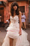 Glamorous Sleeveless Flowers V-Neck Tulle Wedding Dress