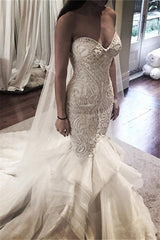 Glamorous Sweetheart Mermaid Wedding Dresses Online | Crystal Ruffles Sexy Wedding Dress