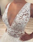 Glamorous V-Neck Lace Wedding Dresses | Sleeveless Tulle Sexy Bridal Gowns