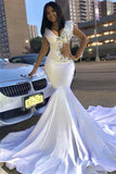Glamorous White V-Neck Sleeveless Long Prom Dresses | Rhinestone Mermaid  Evening Gown BC0692