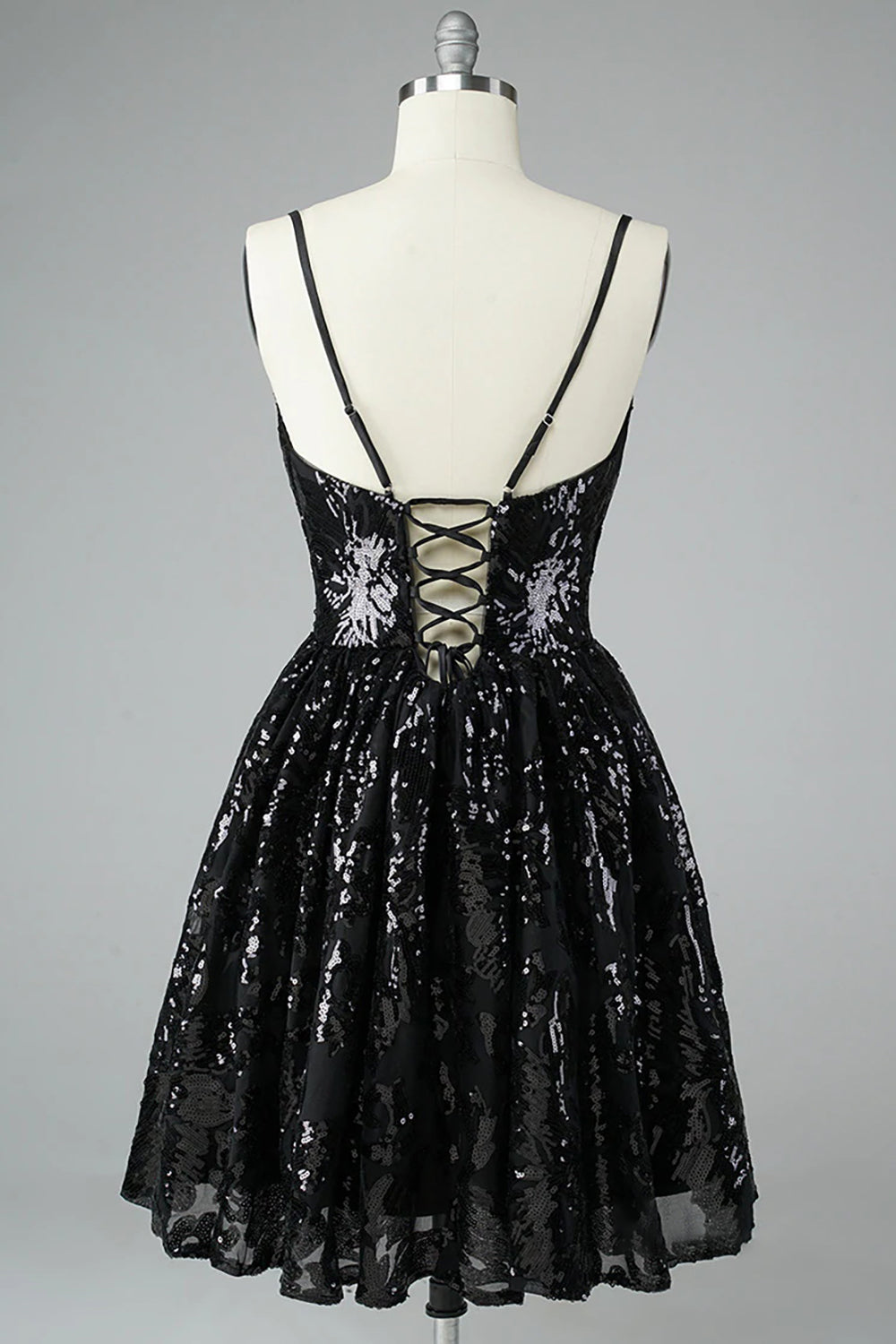 Glitter Black Homecoming Dresses Lace Sequin Prom Dress
