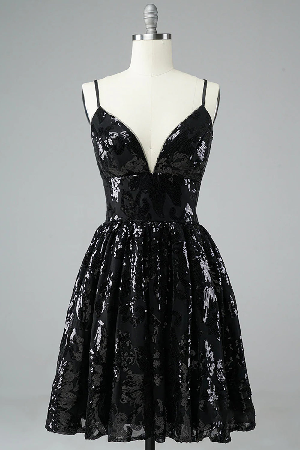 Glitter Black Homecoming Dresses Lace Sequin Prom Dress