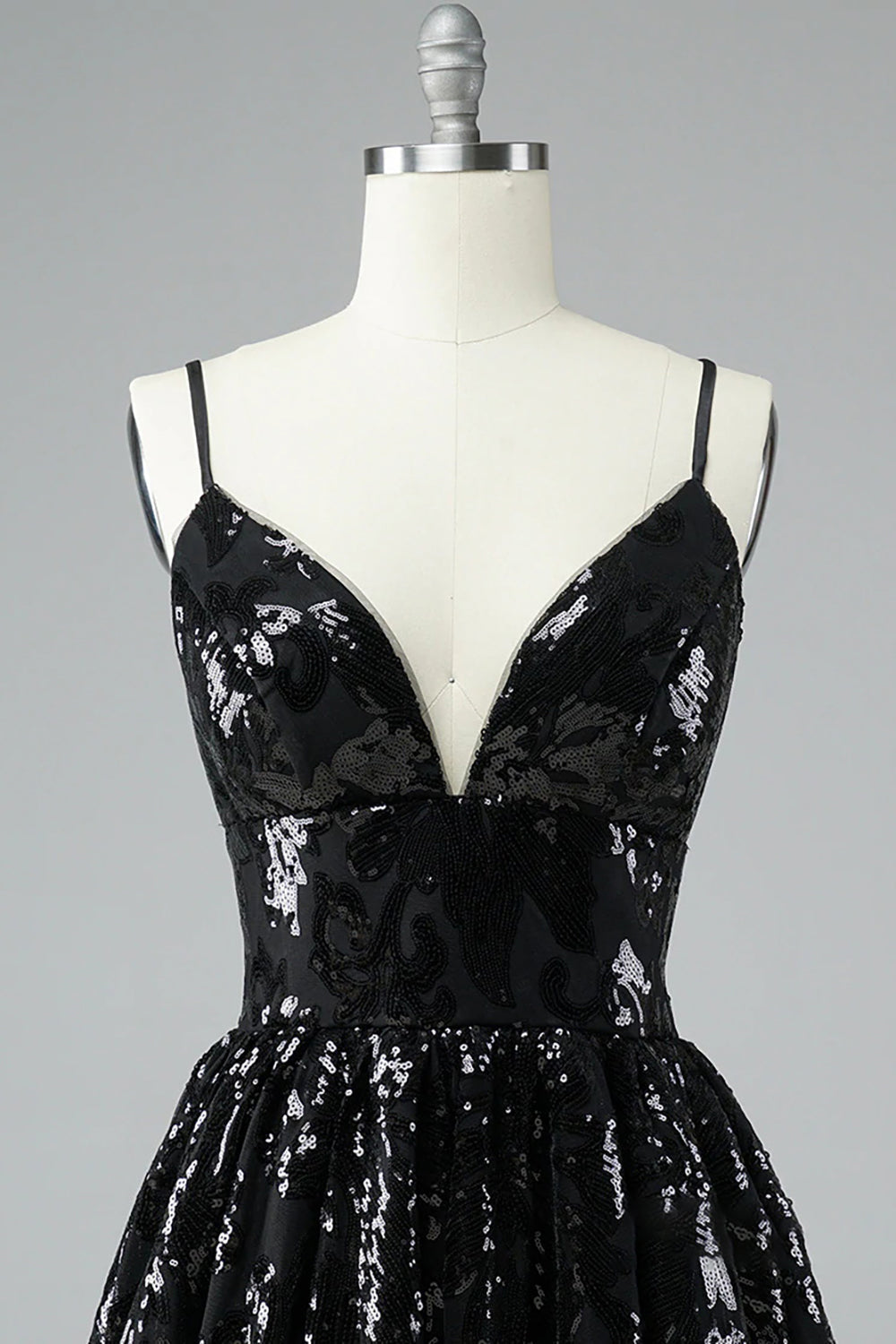 Glitter Black Homecoming Dresses Lace Sequin Prom Dress