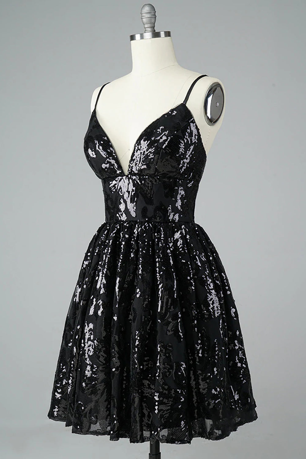 Glitter Black Homecoming Dresses Lace Sequin Prom Dress