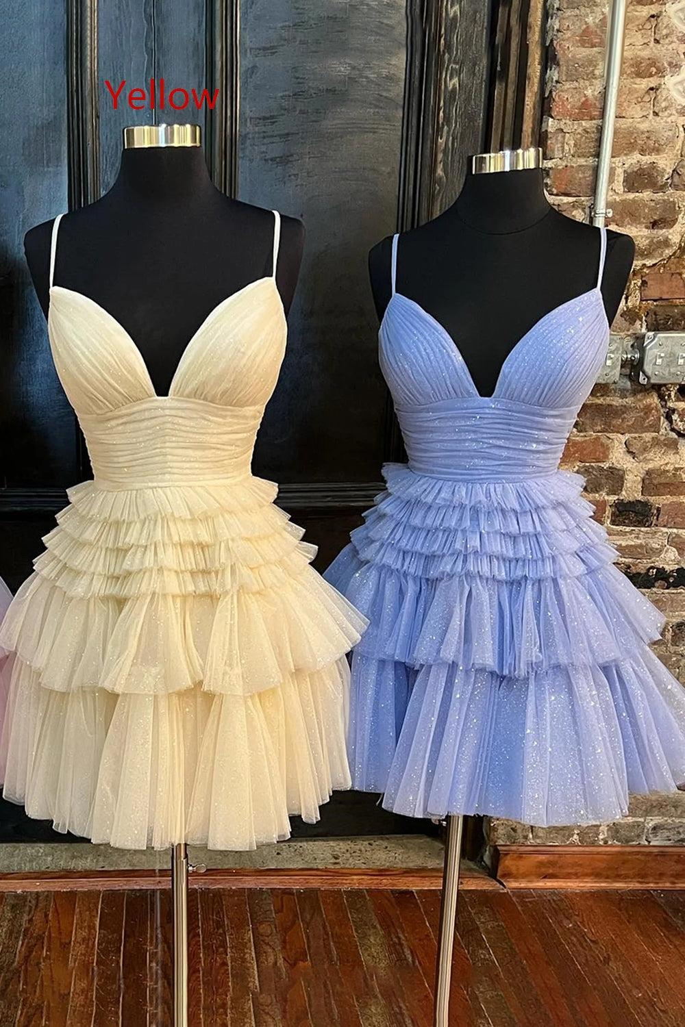 Glitter Blue Homecoming Dresses A-Line Tulle Tiered Short Cocktail Dresses