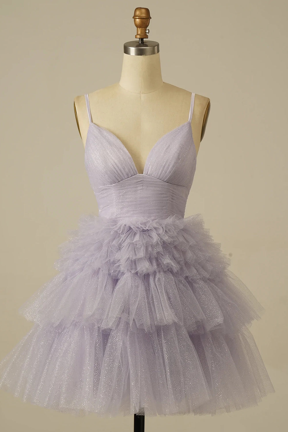 Glitter Blue Homecoming Dresses A-Line Tulle Tiered Short Cocktail Dresses