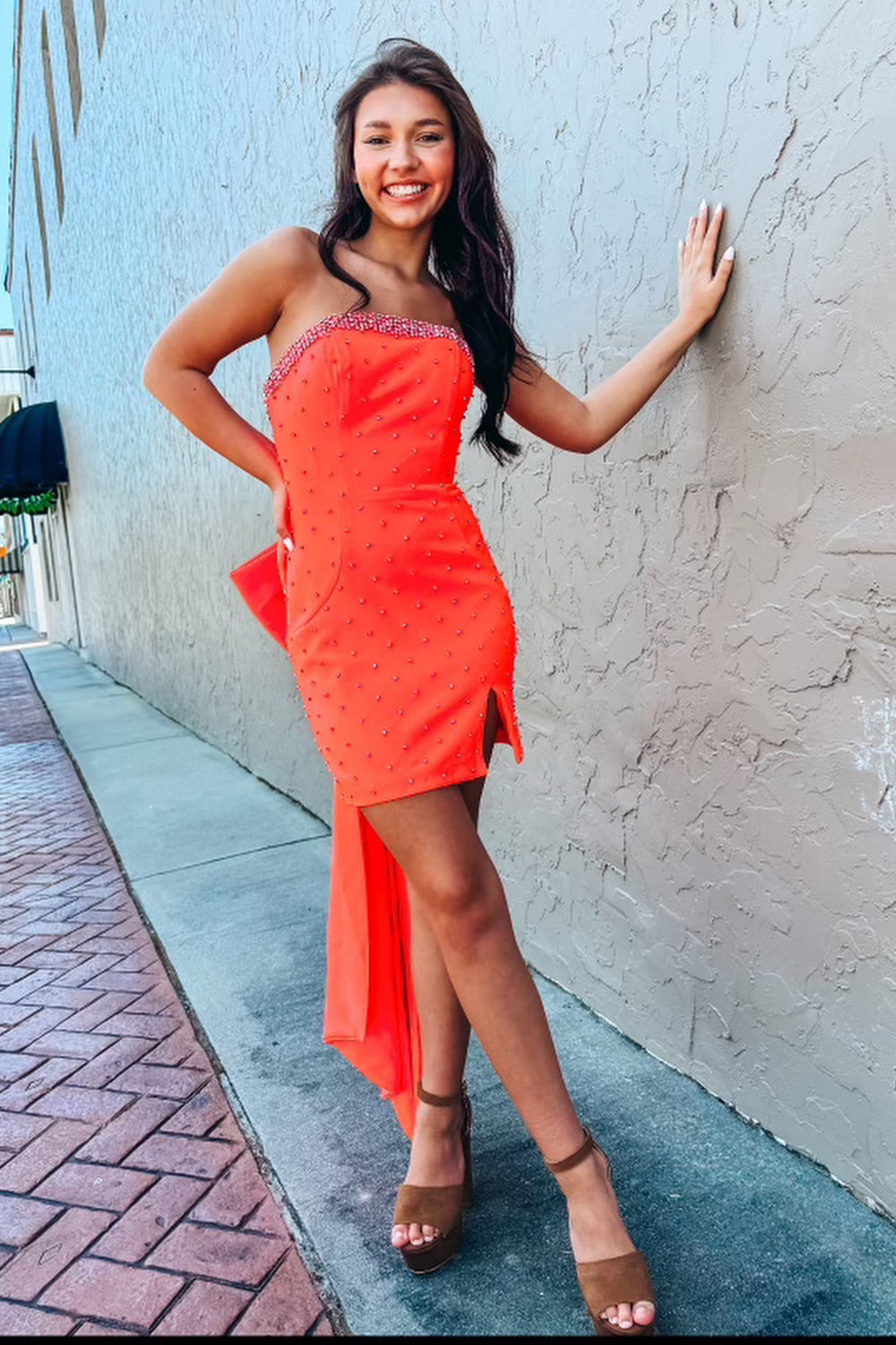 Glitter Fuchsia Homecoming Dresses Beaded Strapless Bodycon Short Cocktail Dresses With Bow