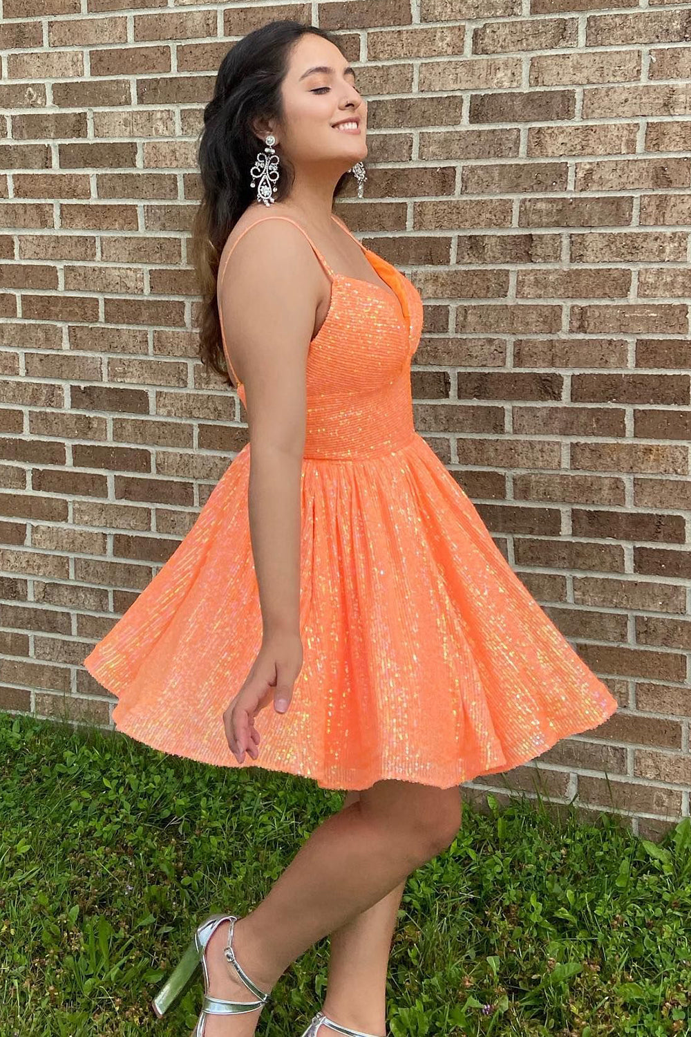 Glitter Hot Pink Homecoming Dresses A-Line Short Cocktail Dresses with Pockets