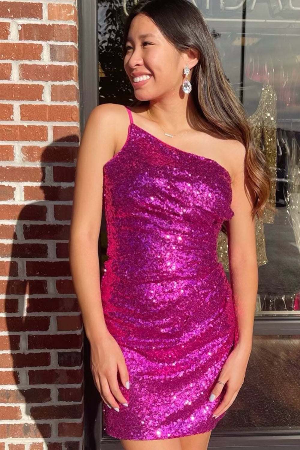 Glitter One Shoulder Tight Black Homecoming Dresses Prom Dress
