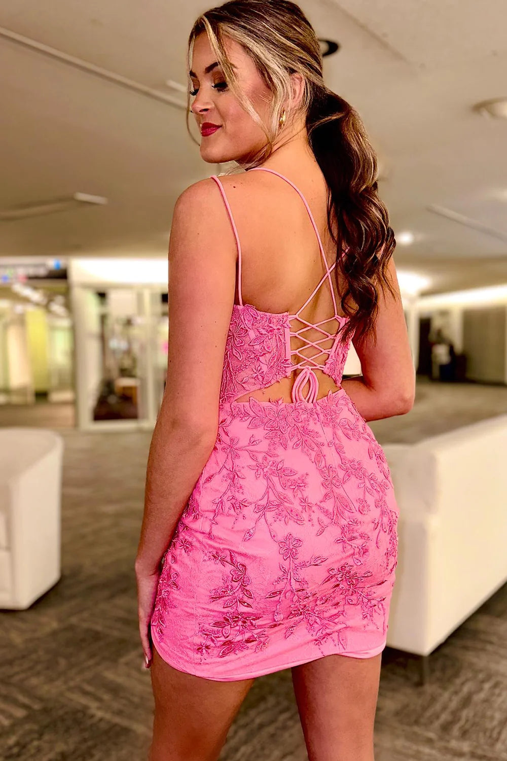 Suzhoufashion Glitter Pink Homecoming Dresses Corset Lace Tight Short  Cocktail Dresses – suzhoufashion