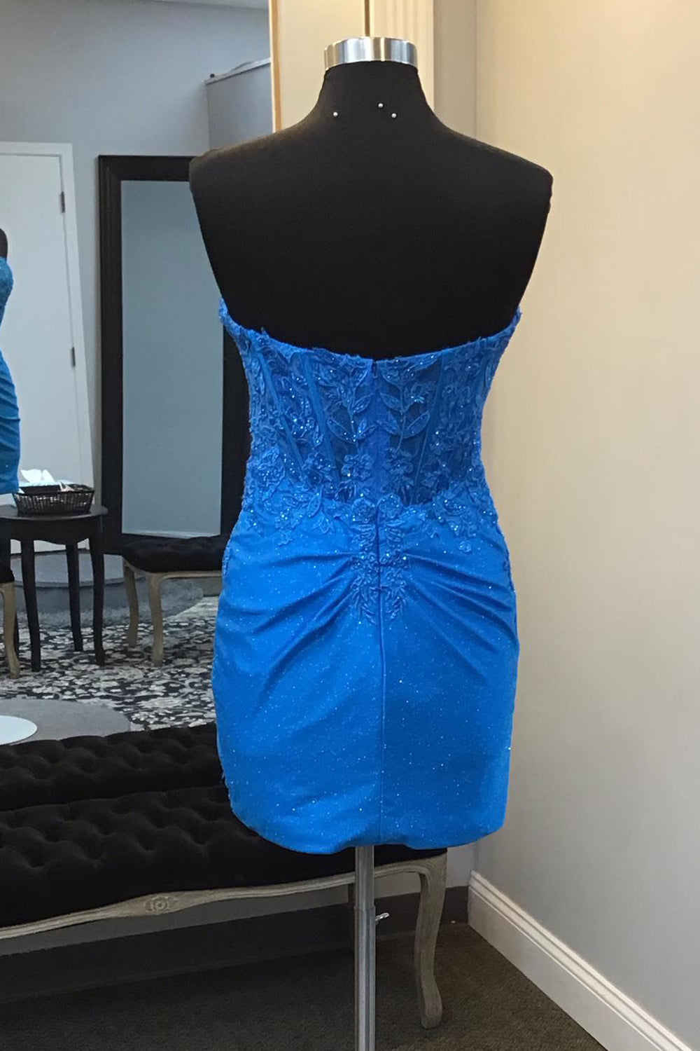 Glitter Royal Blue Homecoming Dresses Corset Tight Short Cocktail Dresses with Lace