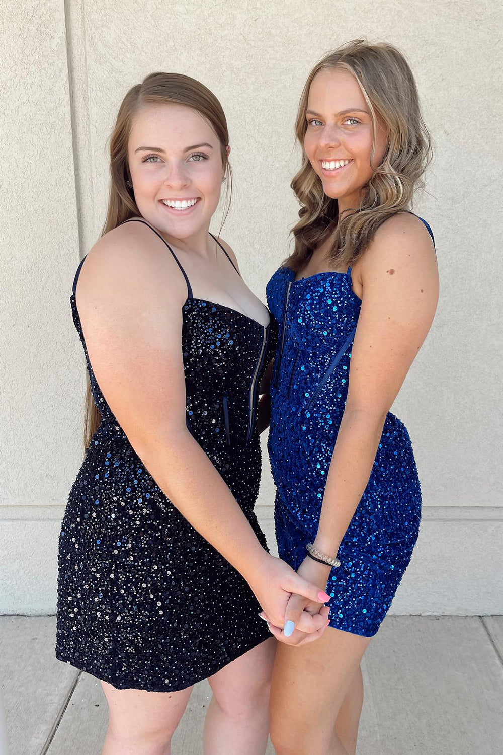 Glitter Royal Blue Homecoming Dresses Corset Tight Short Sequin Prom Dress