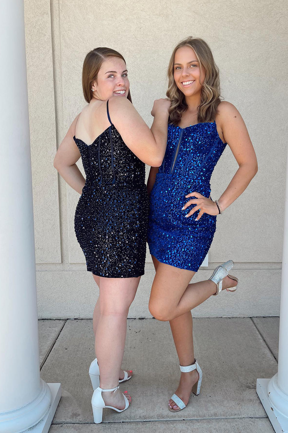 Glitter Royal Blue Homecoming Dresses Corset Tight Short Sequin Prom Dress