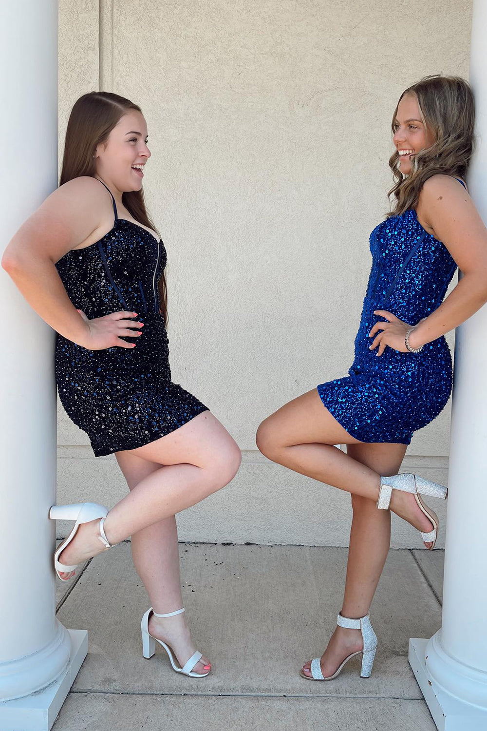 Glitter Royal Blue Homecoming Dresses Corset Tight Short Sequin Prom Dress