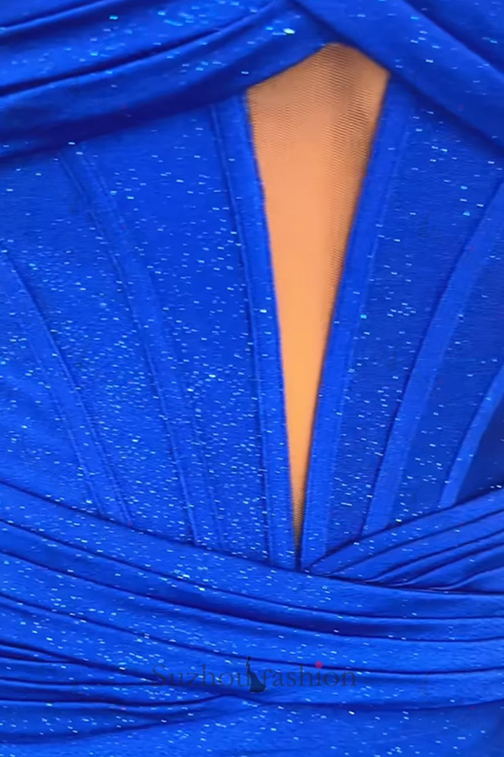 Glitter Royal Blue Tight Homecoming Dresses Short Corset Cocktail Dresses With Slit