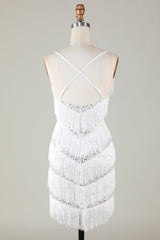 Glitter Silver Homecoming Dresses Fringed Sequin Tight Short Cocktail Dresses