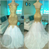 Gold Beading V-neck Halter Prom Dresses Open Back Sexy Mermaid Popular Evening Gown BA5332-MQ0027