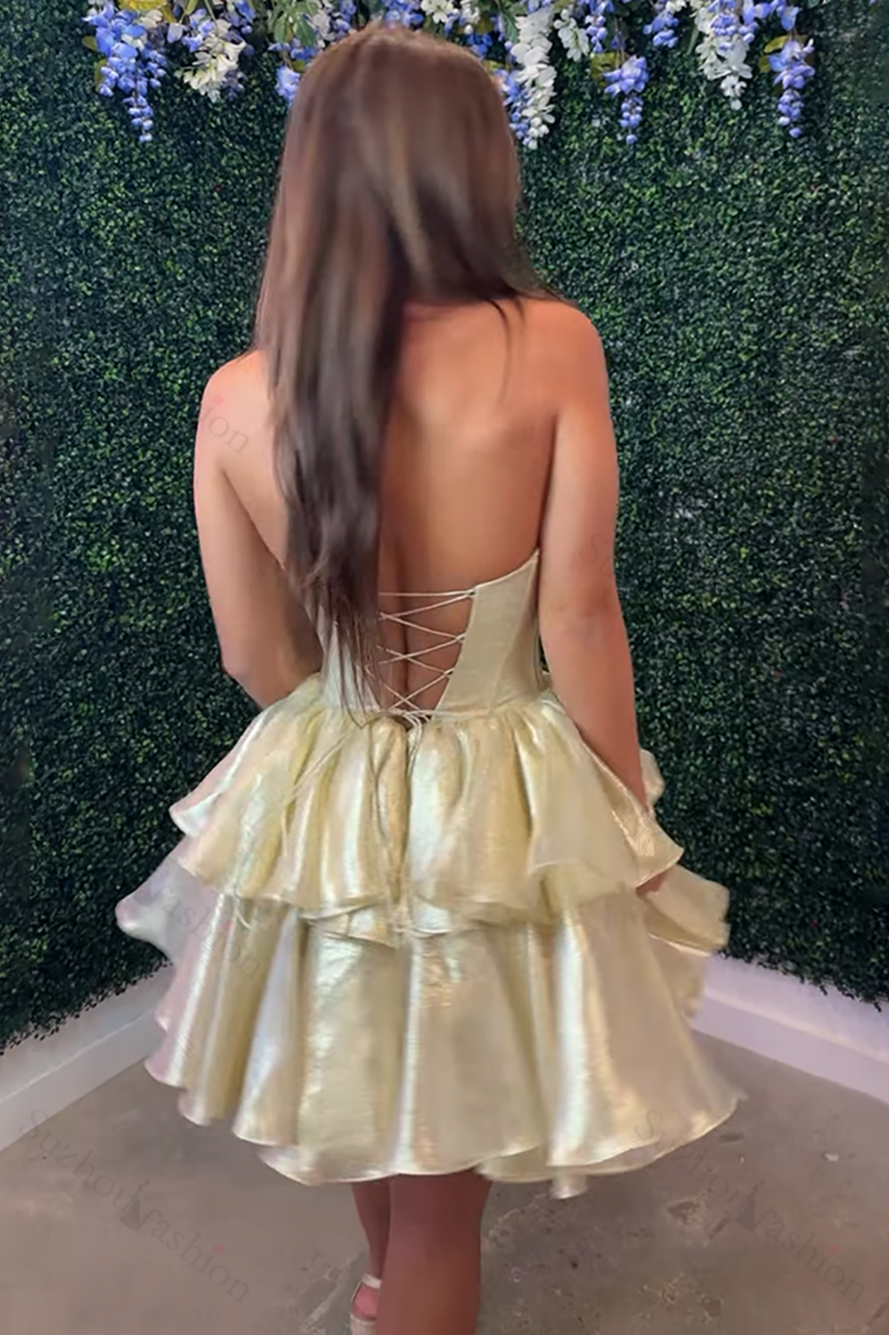 Gold Organza Homecoming Dresses Tiered Ruffled Short Corset Cocktail Dresses