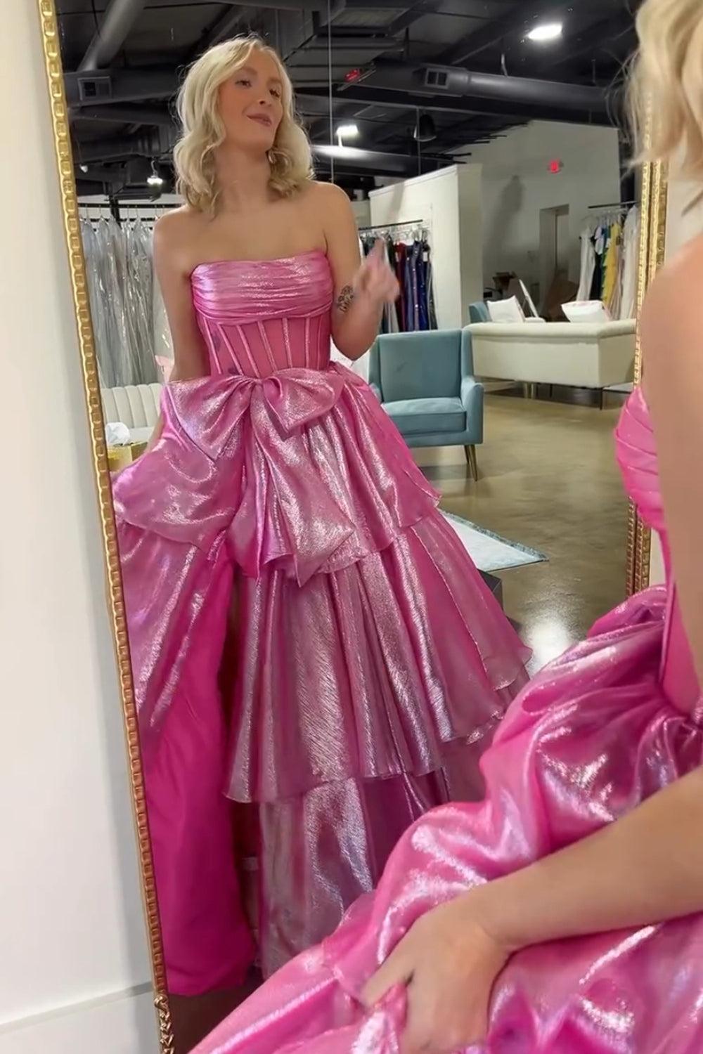 Suzhoufashion Gold Prom Dress Corset Ruffled Long Formal Dress With Bow –  suzhoufashion