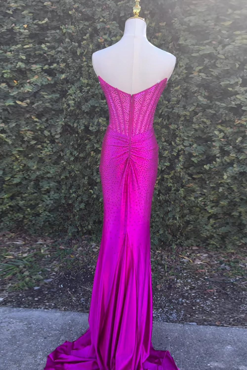 Gold Prom Dress Sheath Corset Beaded Long Formal Dress With Slit