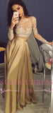 Gold Sexy Two Piece Evening Gowns Long Sleeves Lace Prom Dresses BA3993