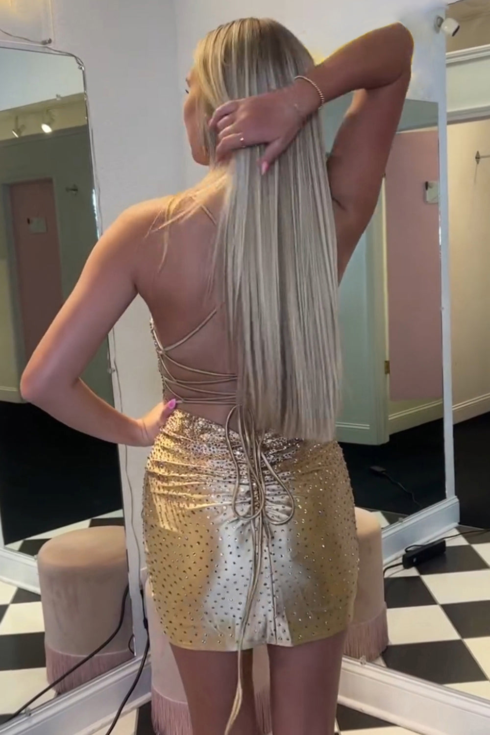 Golden Homecoming Dresses Beaded Tight Short Cocktail Dresses