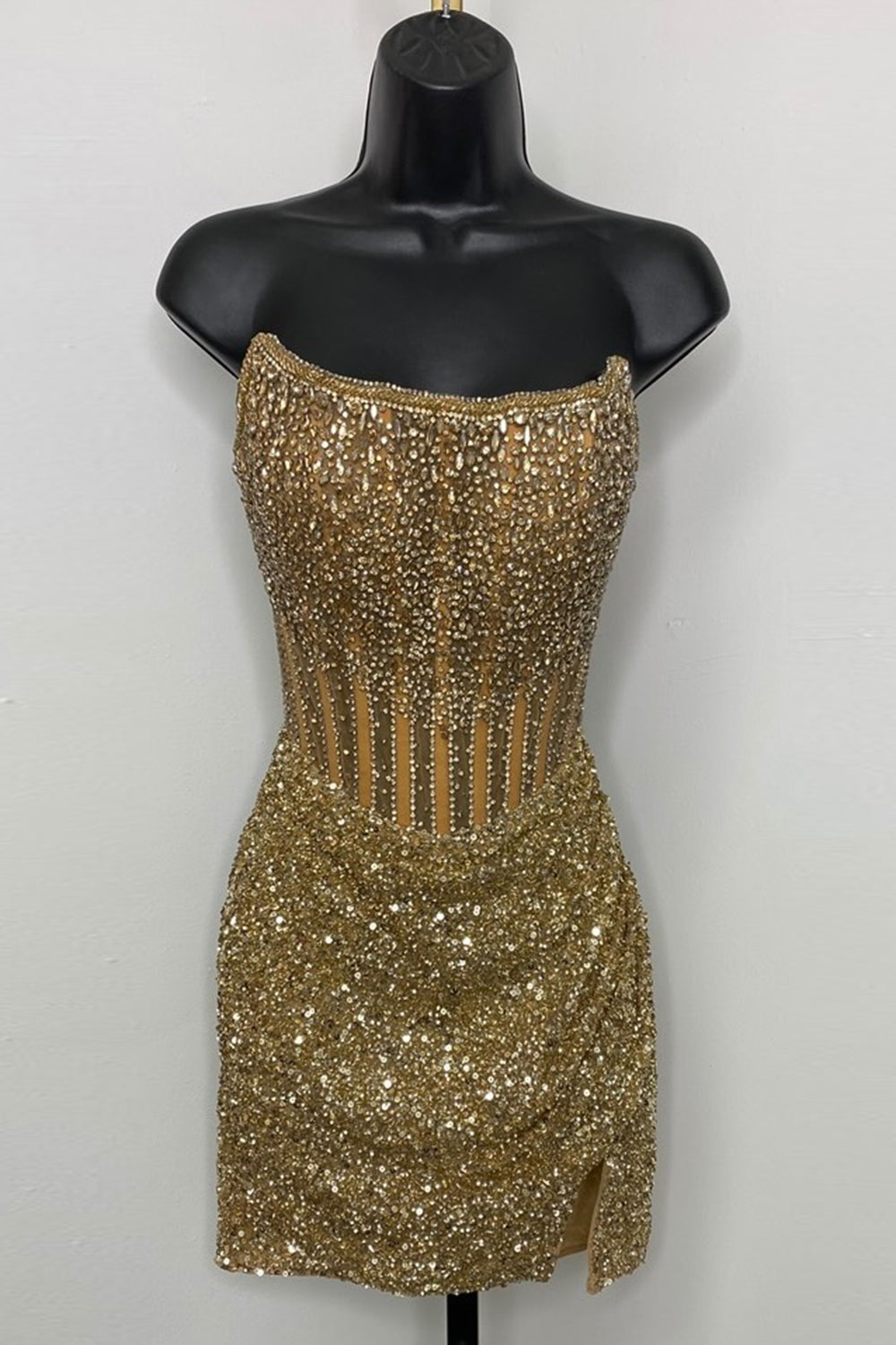 Golden Homecoming Dress Corset Beaded Strapless Tight Short Prom Dress Suzhoufashion Golden Homecoming Dress Corset Beaded Strapless Tight Short Prom Dress Suzhoufashion