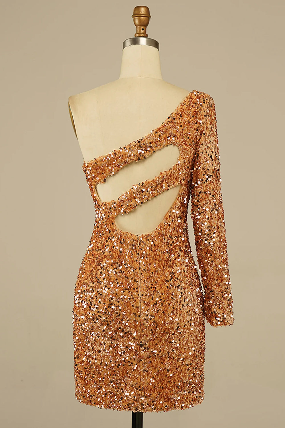 Golden Homecoming Dresses Cut Out Open Back One Shoulder Sequin Prom Dress