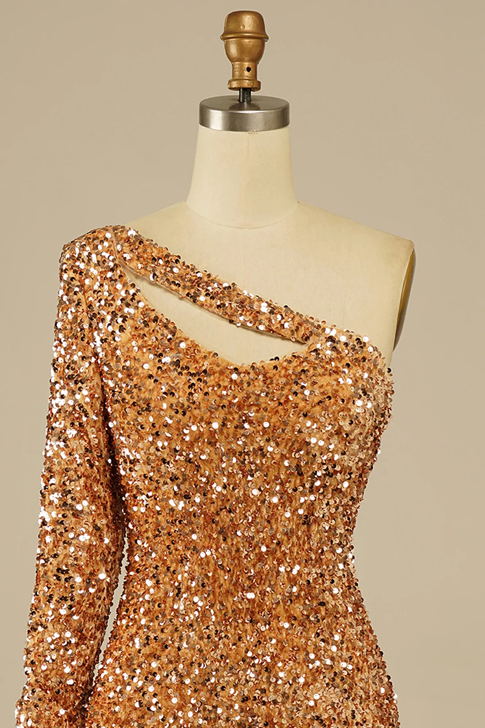 Golden Homecoming Dresses Cut Out Open Back One Shoulder Sequin Prom Dress