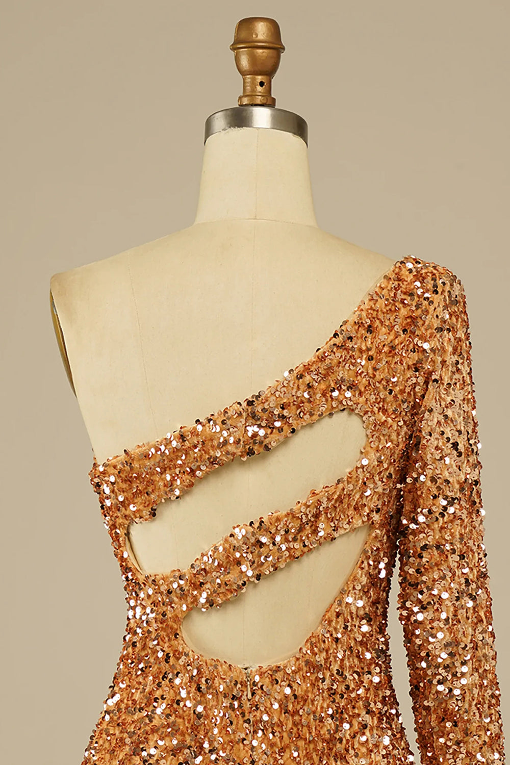 Golden Homecoming Dresses Cut Out Open Back One Shoulder Sequin Prom Dress