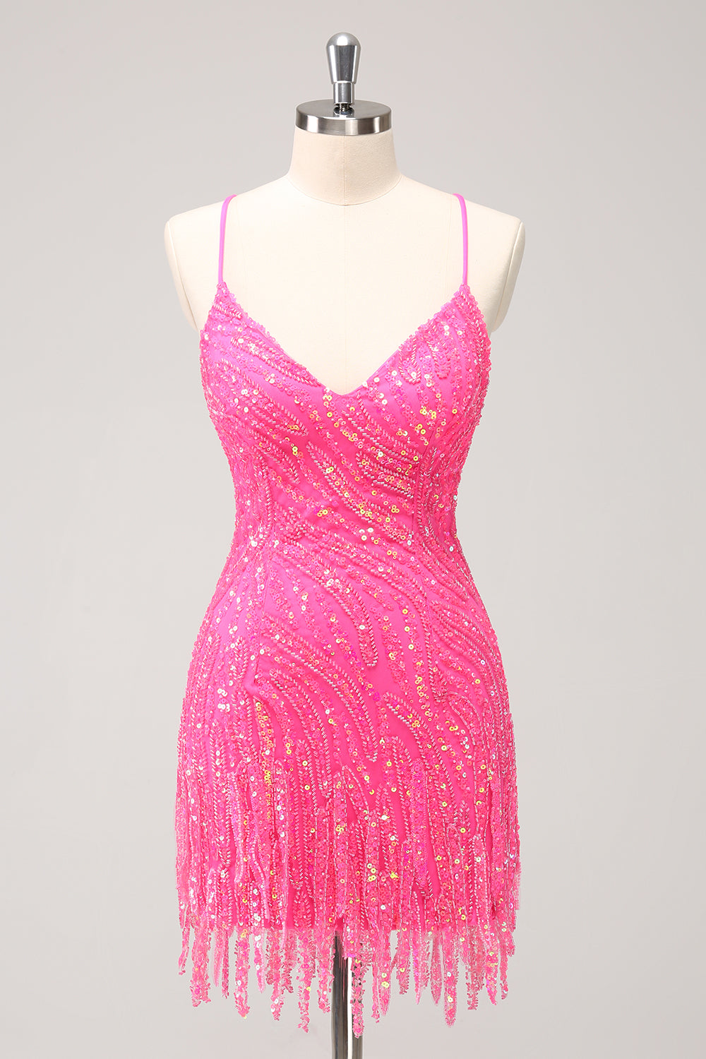Golden Homecoming Dresses Sequined Spaghetti Straps Tight Short Cocktail Dresses With Fringes