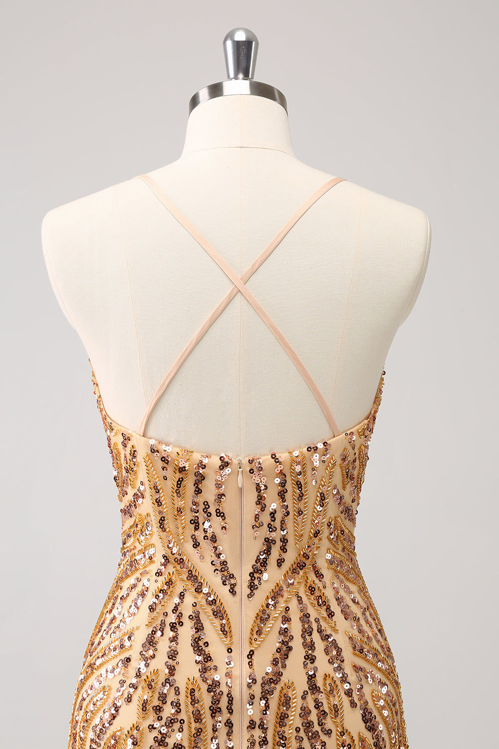 Golden Homecoming Dresses Sequined Spaghetti Straps Tight Short Cocktail Dresses With Fringes